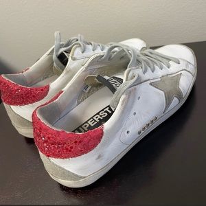 Golden goose red glitter white superstar sneakers EU36